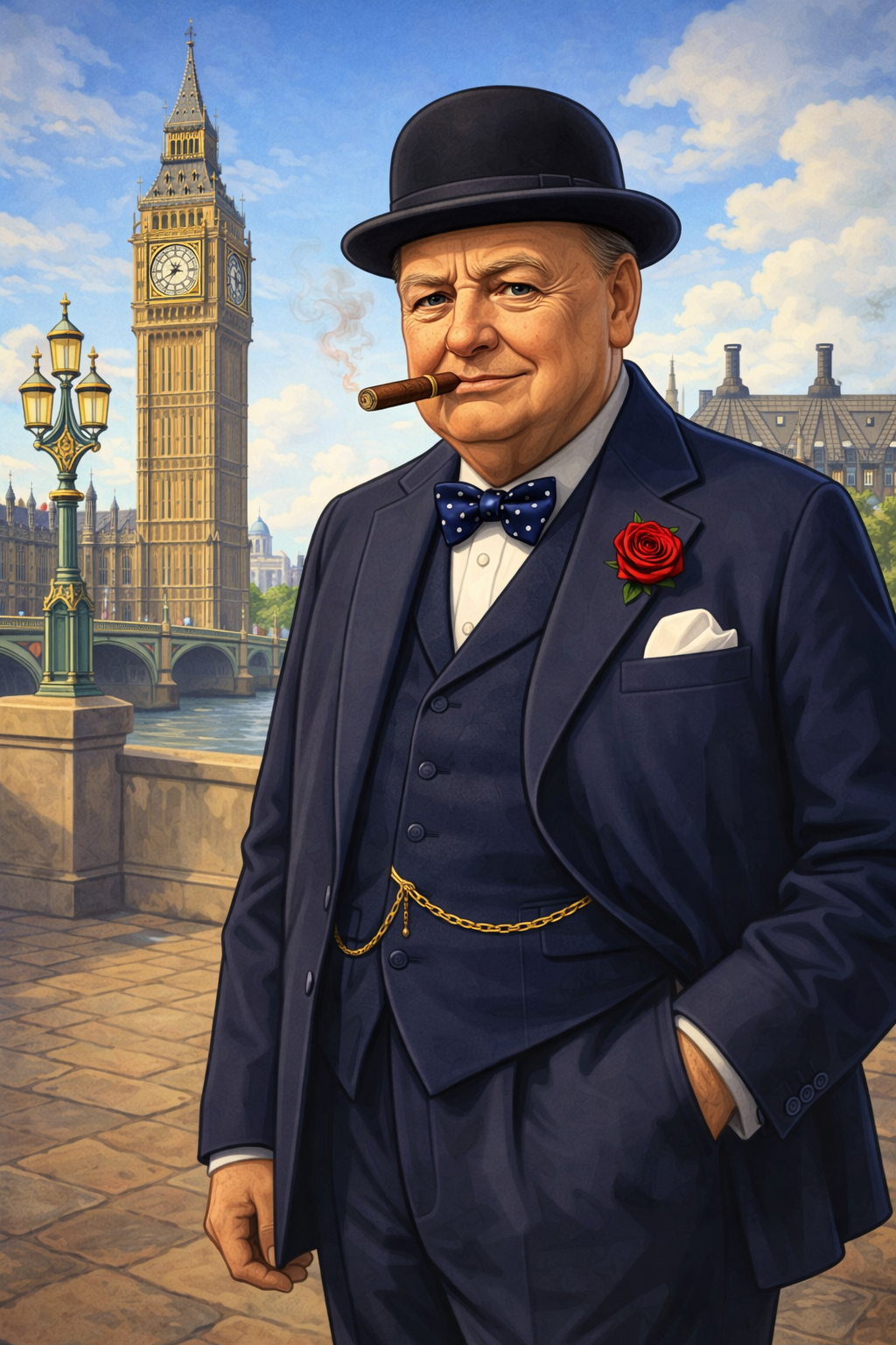 Cartoon portrait of Winston Churchill