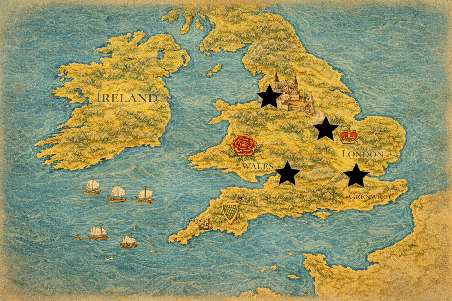 Map showing England and key places in Elizabeth I's reign