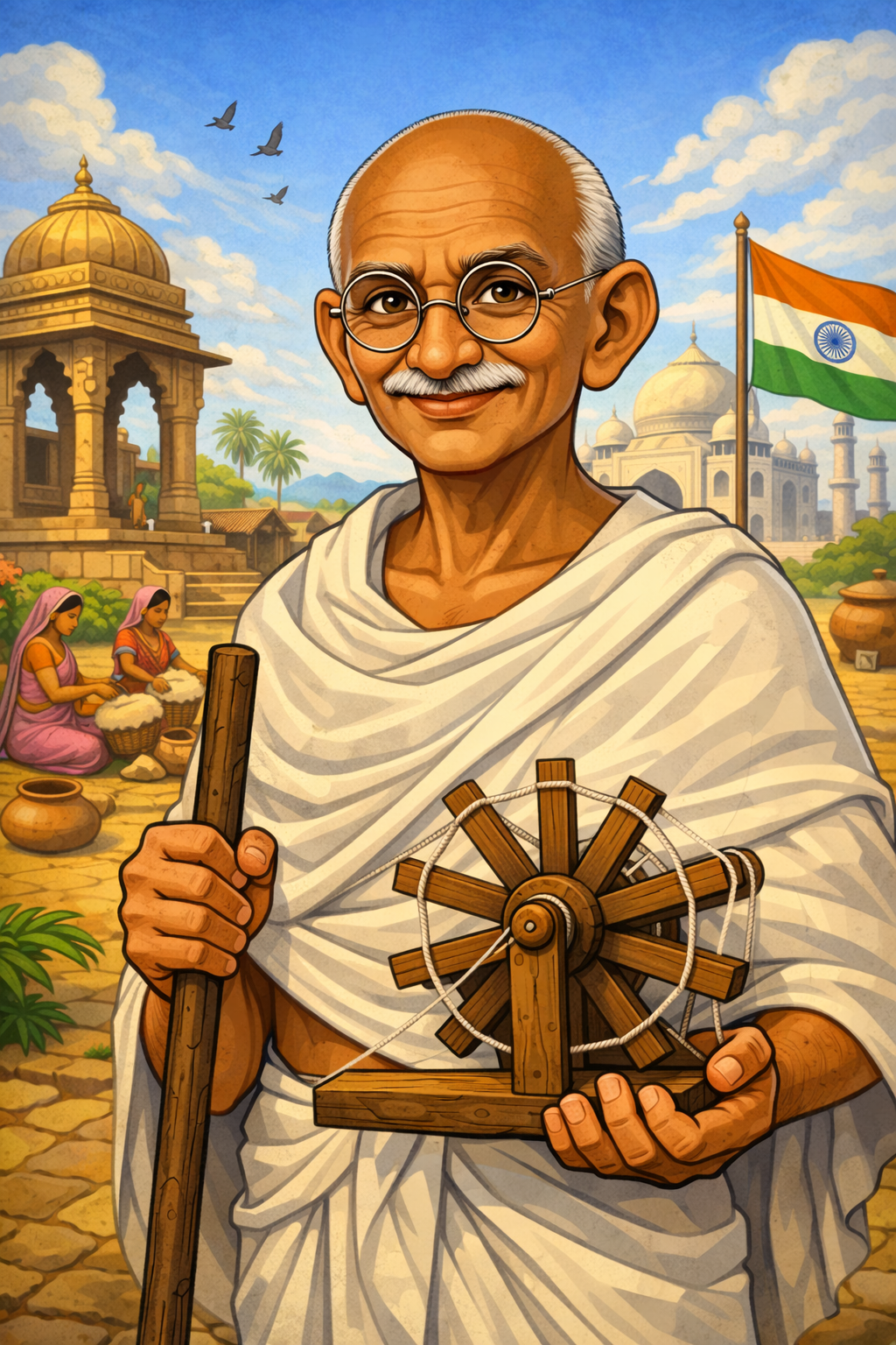 Cartoon portrait of Mahatma Ghandi