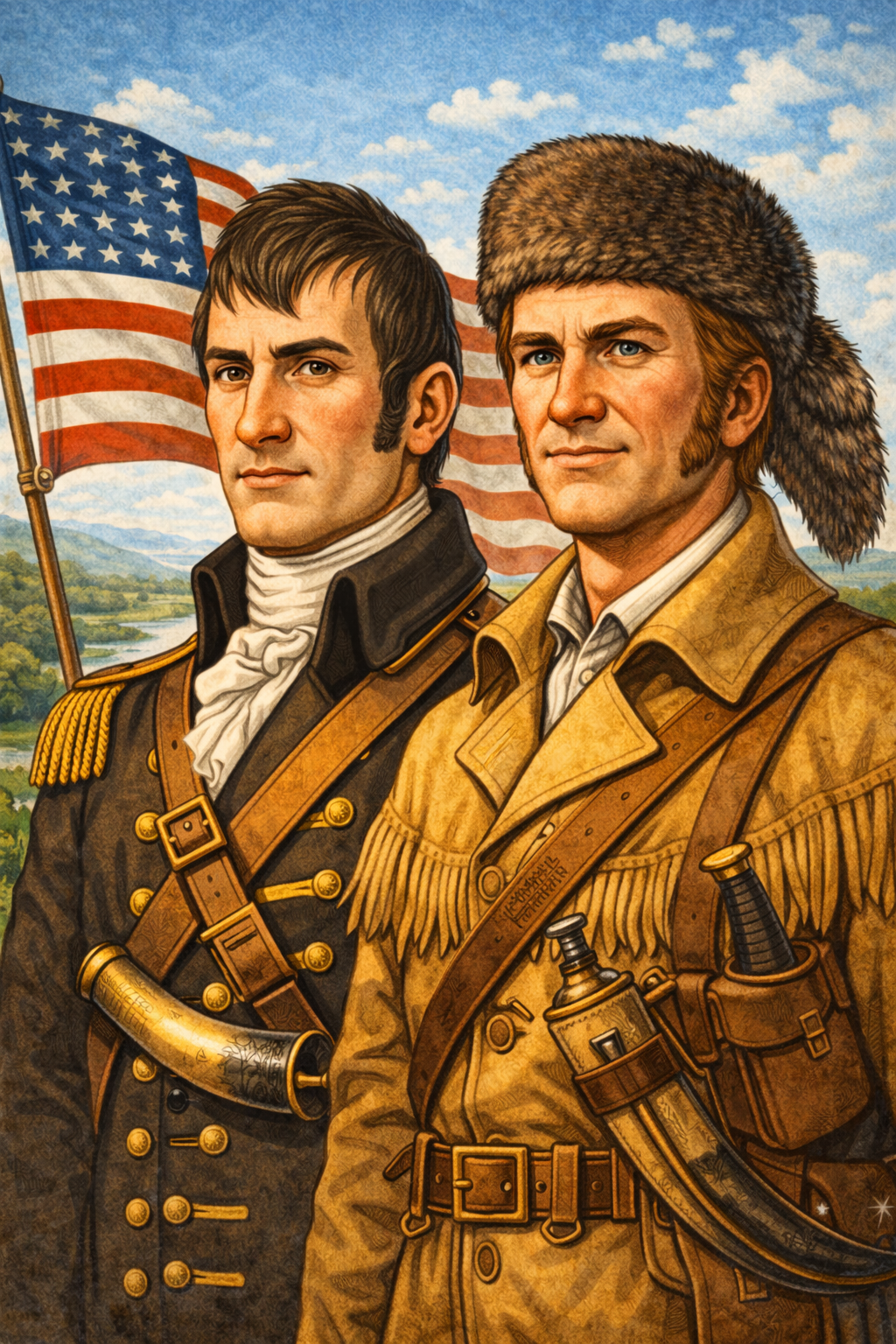 Cartoon portrait of Lewis and Clark