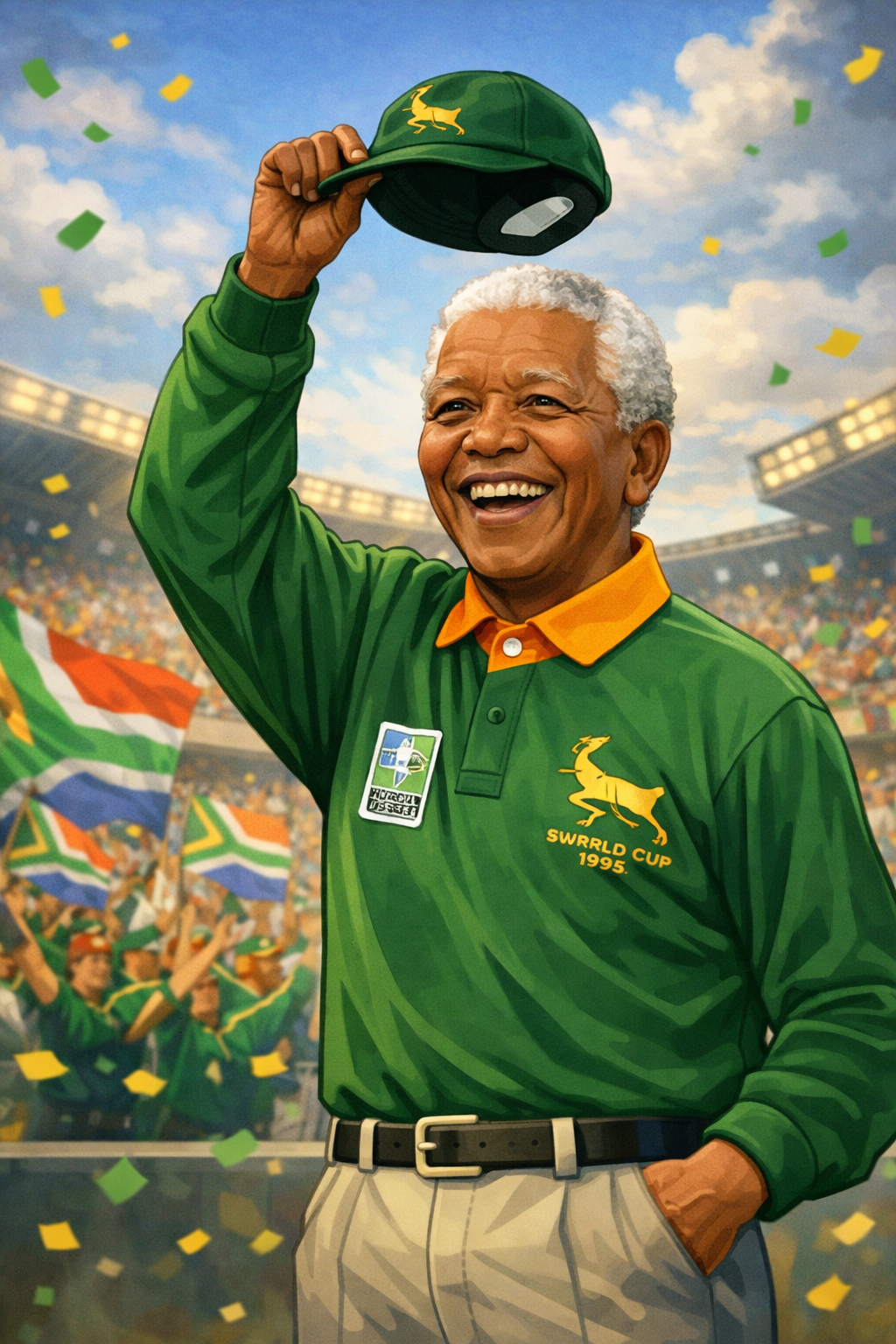 Cartoon portrait of Nelson Mandela