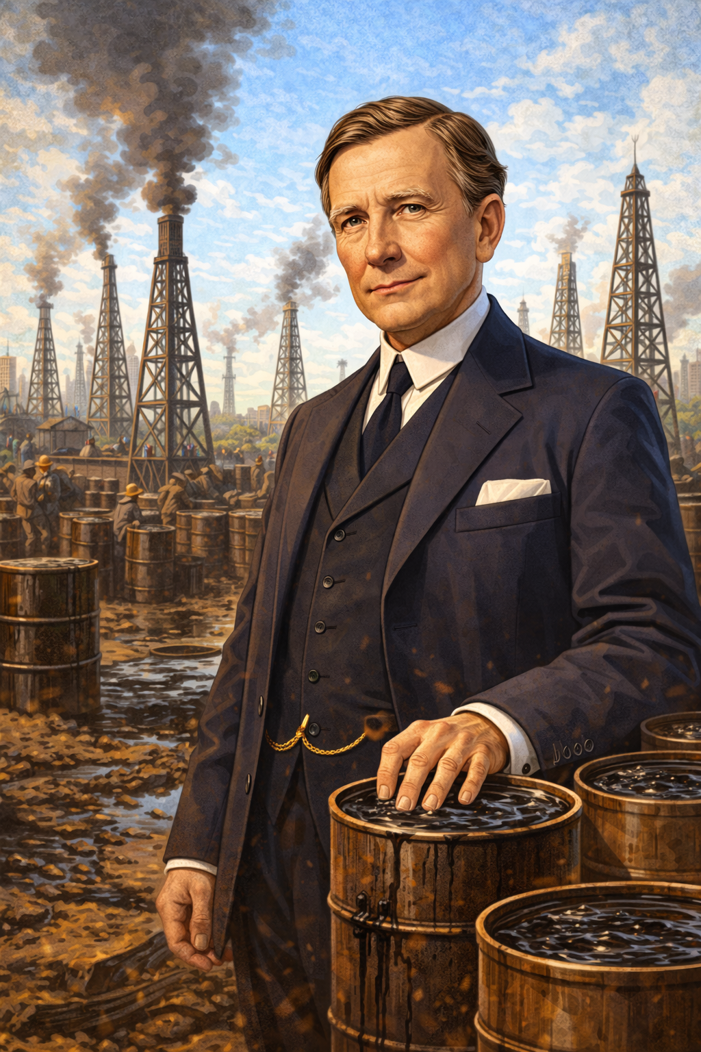 Cartoon portrait of John D Rockefeller