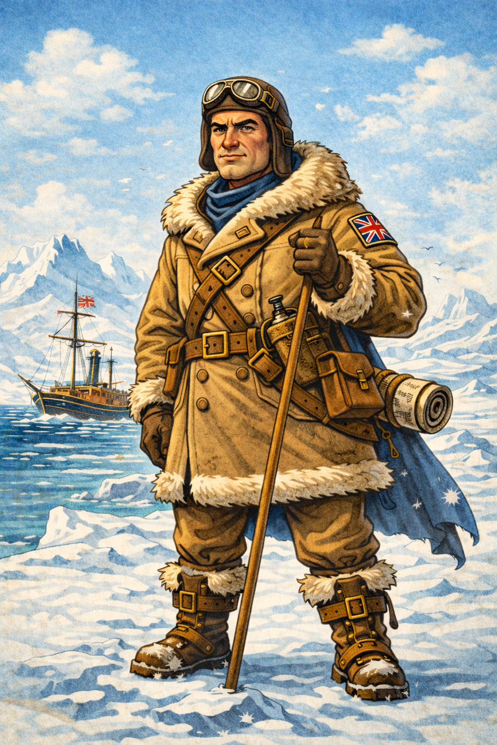 Cartoon portrait of Ernest Shackleton